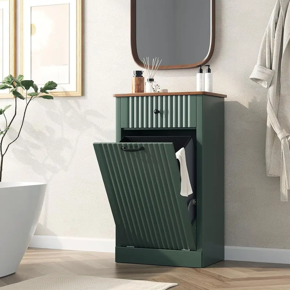 

Dual-Purpose Wooden Tilt-Out Hamper and Trash Bin Cabinet for Kitchen and Bathroom Use