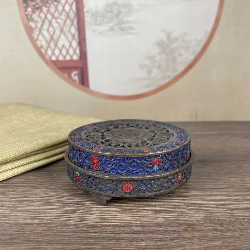 Vintage Patina Coated Copper Burnt-Blue Home Use, Indoor Incense Burner for Agarwood and Sandalwood, Decorati