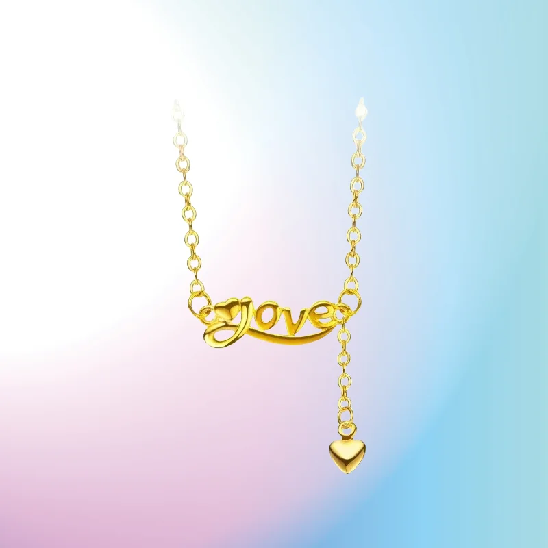 

new 9999 Real Gold 24K Sweet Fashion Letter Love Clavicle Necklace Simple and Generous Set Chain Women's Valentine's Day Gift