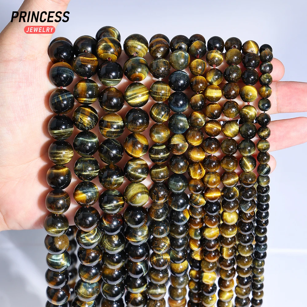 A++ Natural Yellow Blue Tiger Eye Loose Beads for Jewelry Making Bracelets Wholesale Stone Beads DIY Accessories 4 6 8 10 12mm