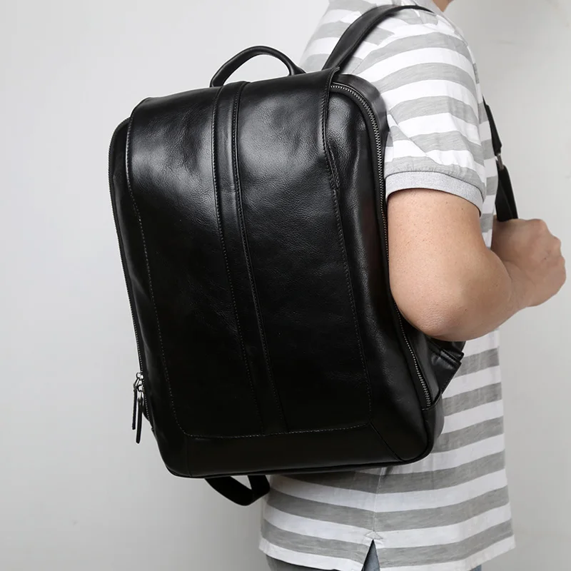 NZPJ Männer Leder Rucksack Natürliche Rindsleder Casual Computer Tasche Retro Hohe Kapazität Schule Tasche Trendy Männer Tasche Für 15,6 Zoll laptop – Detail 5