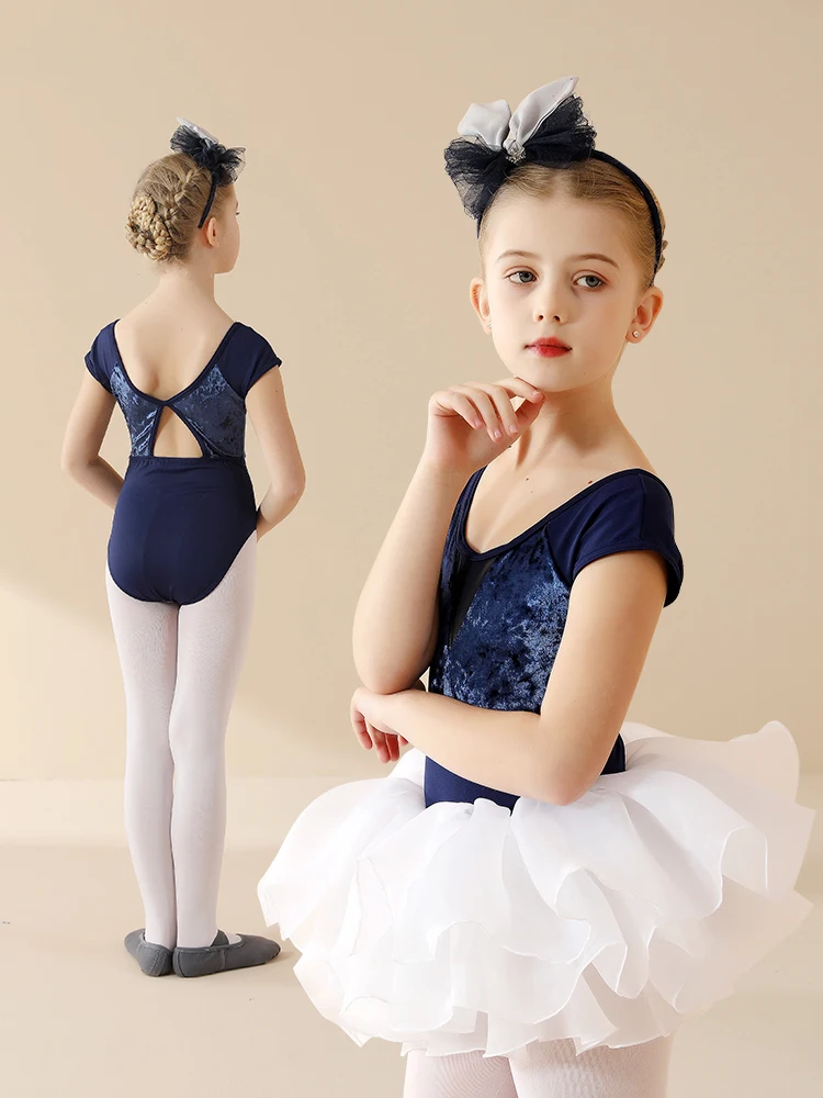 High Quality Velvet Girls Team Basic Short Sleeve Dance Leotards For Ballet Dancewear 110-170cm Height