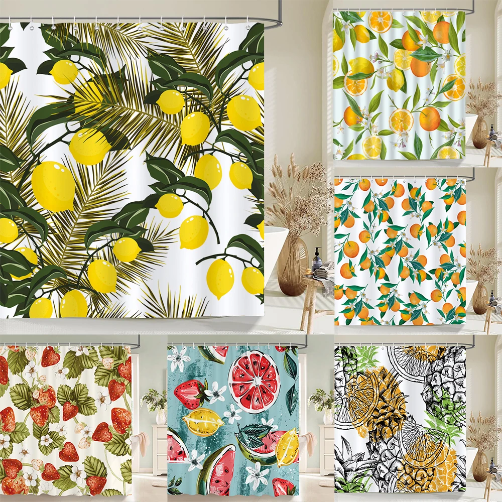 

1 pc Fresh Lemon Fruit pattern Shower Curtains Bathroom Polyester Bath Curtains Printing Shower Curtain Decor With Hooks Curtain