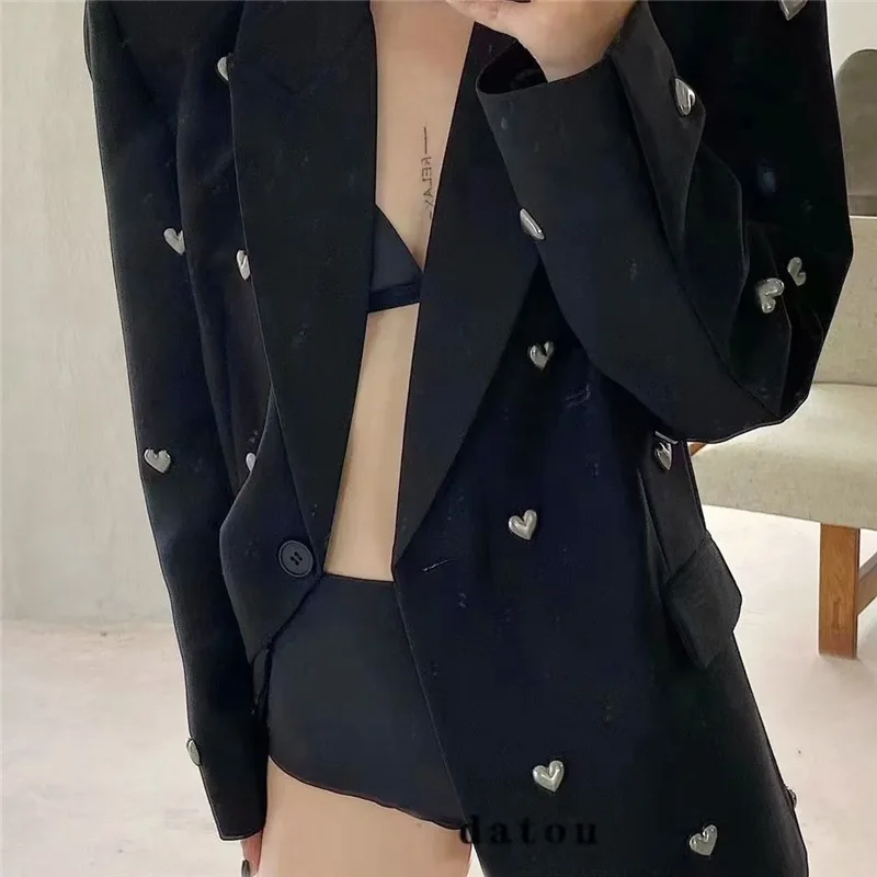 Spring Autumn Blazer Women 2024 New Fashion Loose Temperament Pure Colour Black Coat One Button Suit Jacket Female