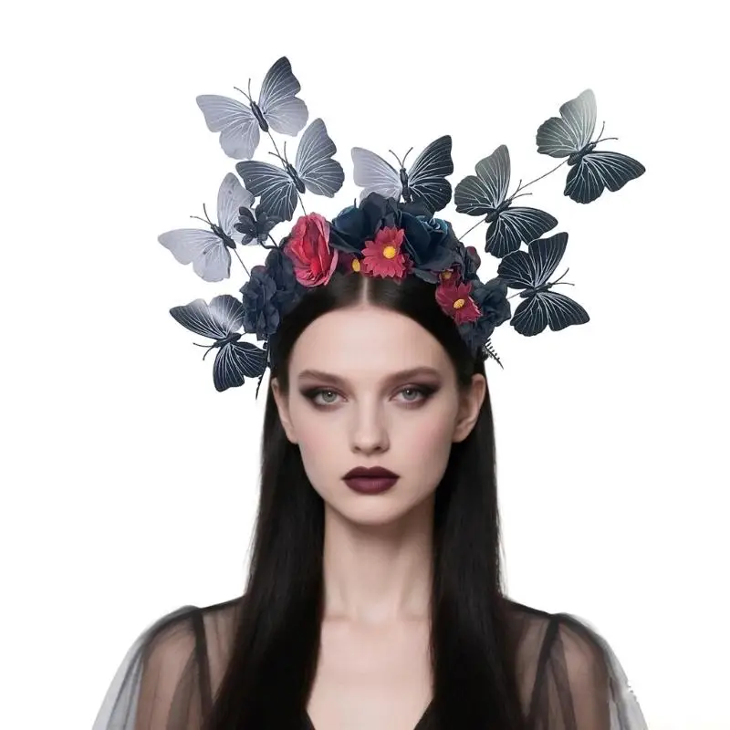 31BF Moveable Butterfly Hairhoop Flower Fascinator For Garden Event Cocktails Parties