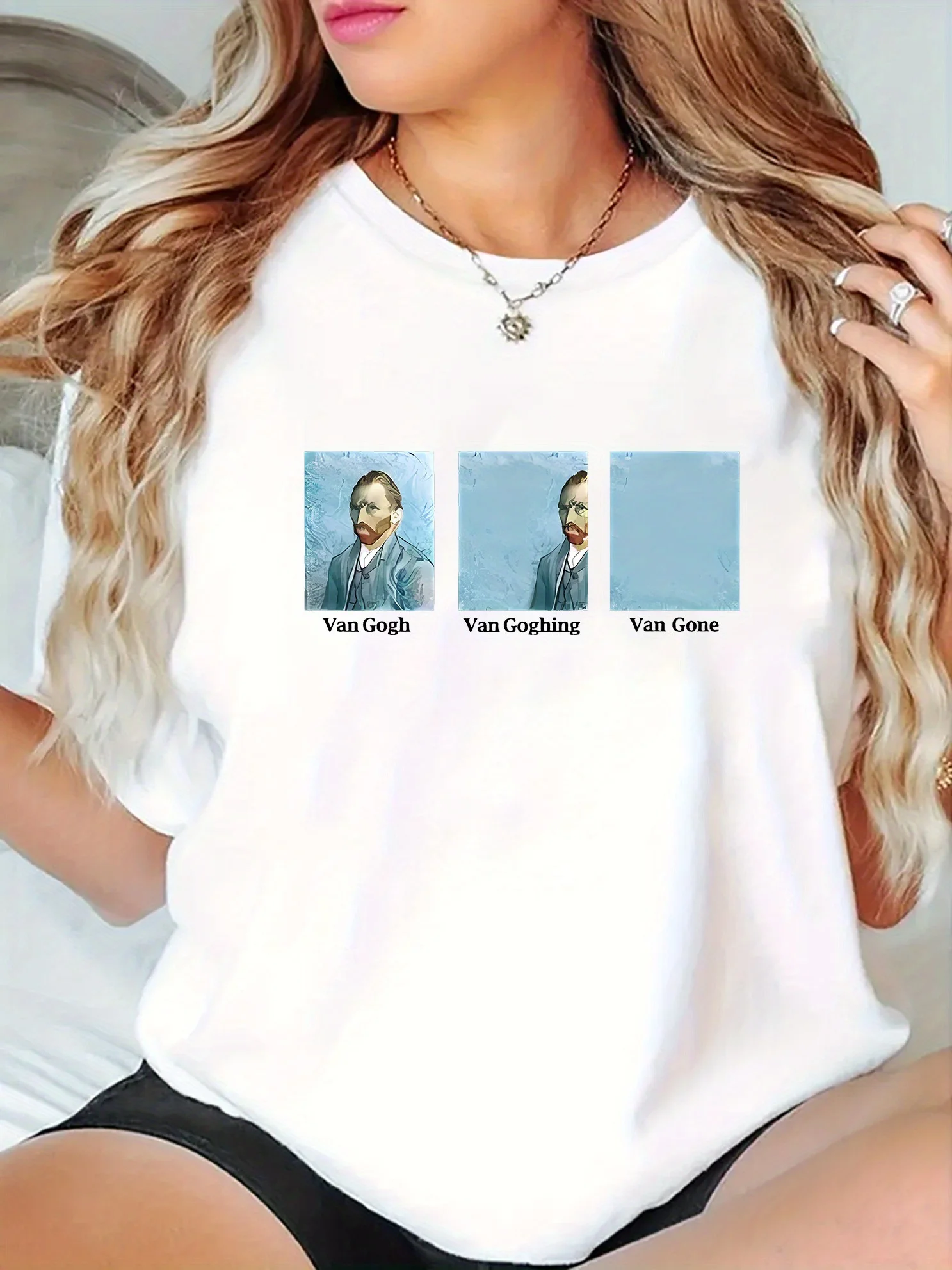 Women's Van Gogh Starry Night Art Print T-Shirt - Casual Short Sleeve Round Neck Tee with Geometric Pattern  women t shirt