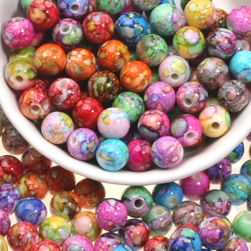 Круглые акриловые бусины с рисунком, смешанные цвета, 8-16 мм, 5-50 шт.