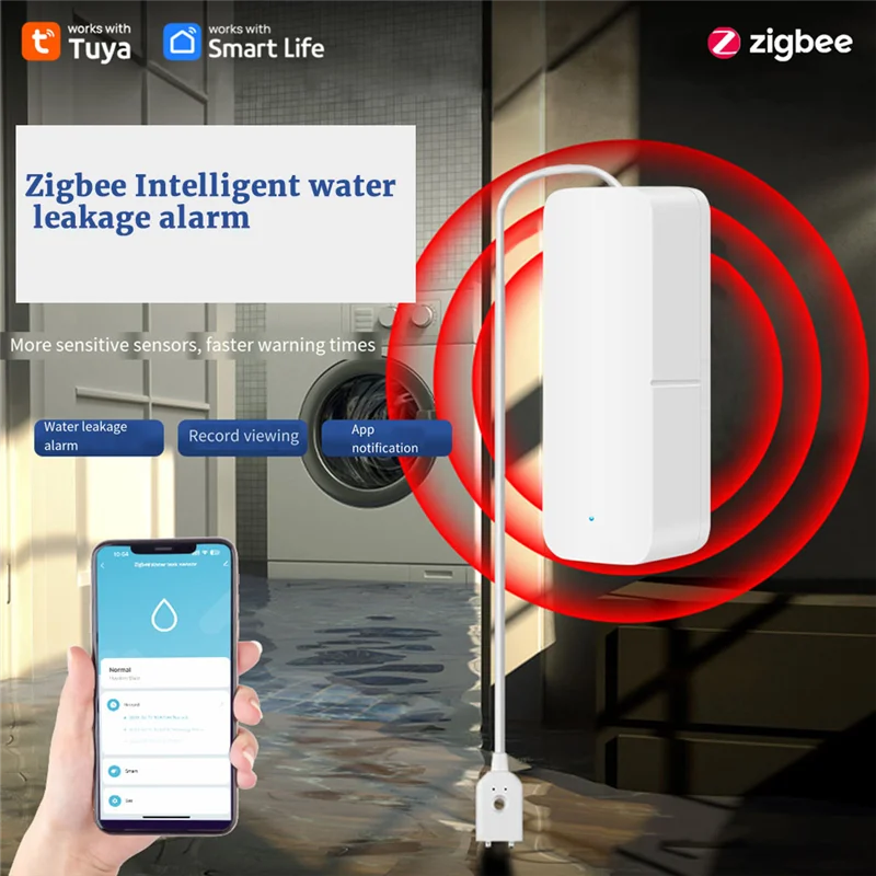 A13E-Tuya Zigbee Water Level Sensor Leakage Alarm Flood Leak  Smart Home Water Alert Overflow Alarm Security System