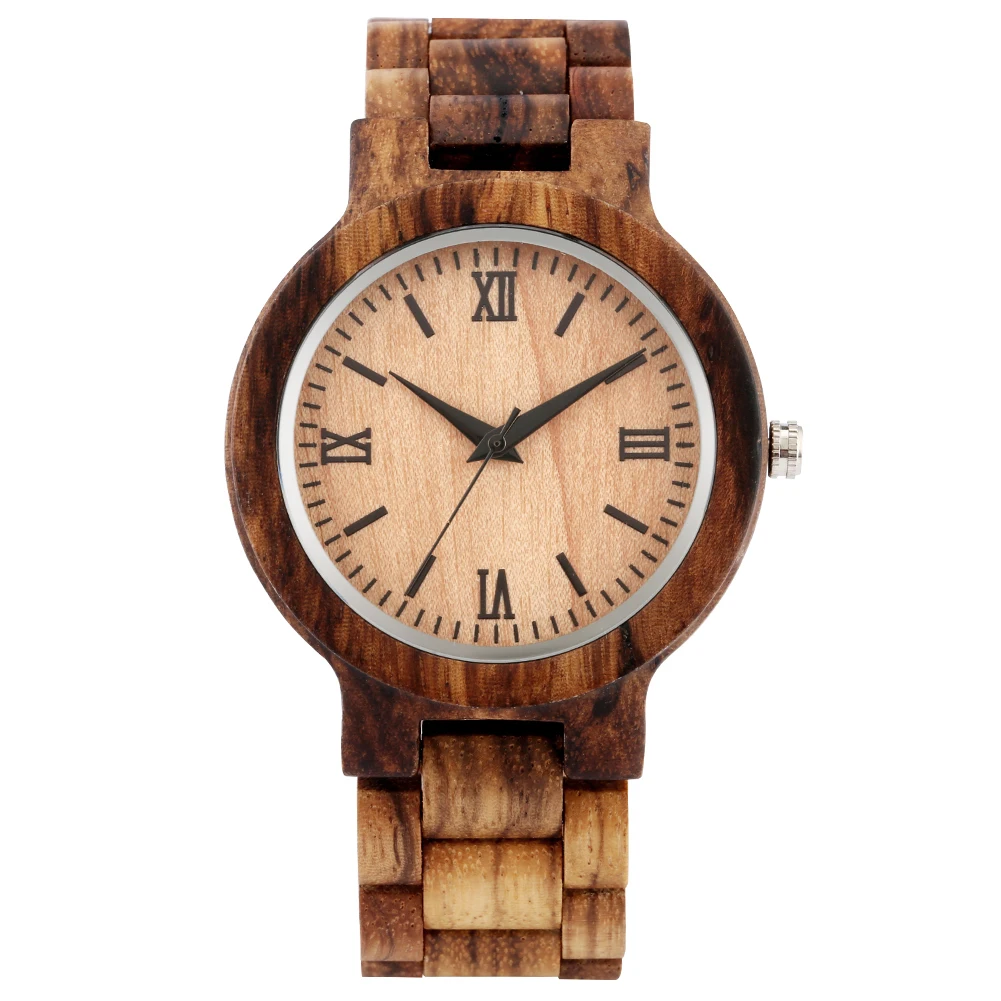 Natural Fashion Zebrawood Bangle Men\'s Watch Full Wooden Watch Strap Quartz Wristwatch Vintage Casual Man Clock Folding Clasp