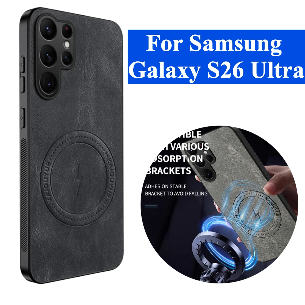 Business PU Leather Magnetic Phone Case For Samsung Galaxy S26 Ultra 25 Edge 24 FE 23 Plus 22 21 Enhanced Anti-Drop Matte Cover