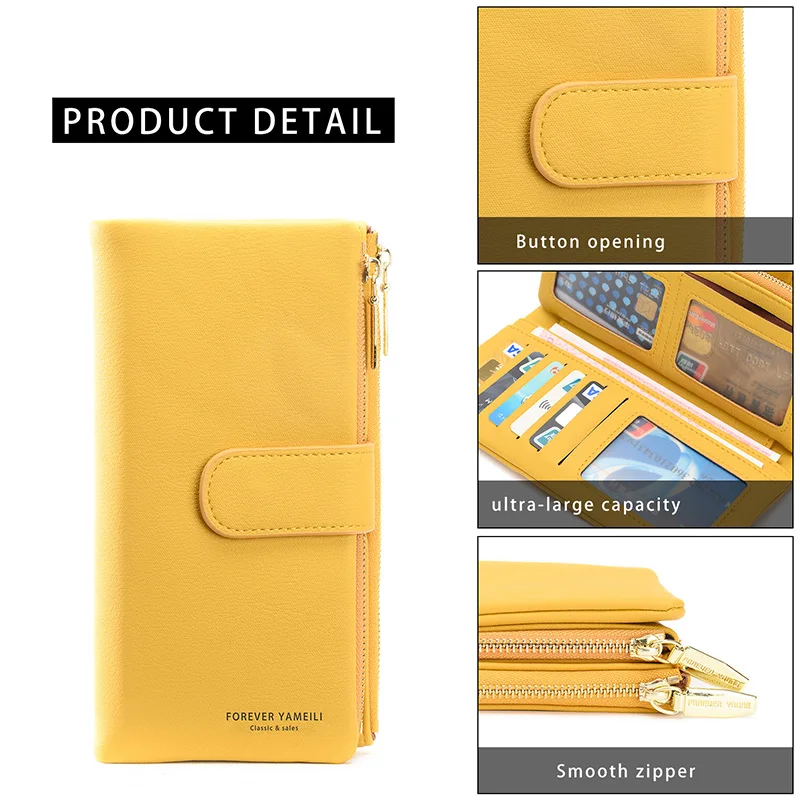 Women's Handbag Medium Length Wallet Multi Card Holders Zipper PU Mobile Phone Small Bag Purse Case Solid Color Fashion Wallets