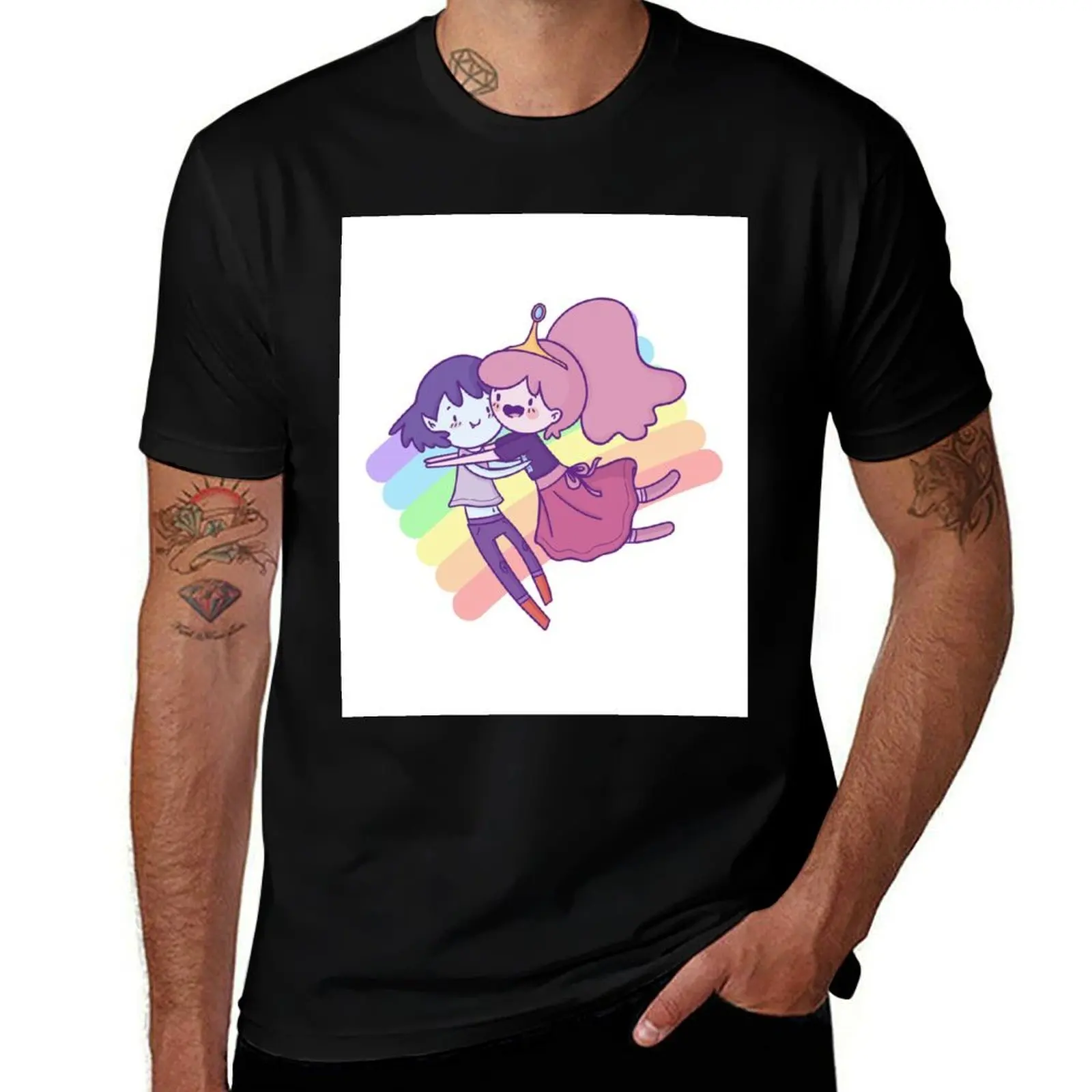 

Bubblegum and Marceline rainbow T-Shirt cotton man t-shirts designer shirts anime luxury clothes men