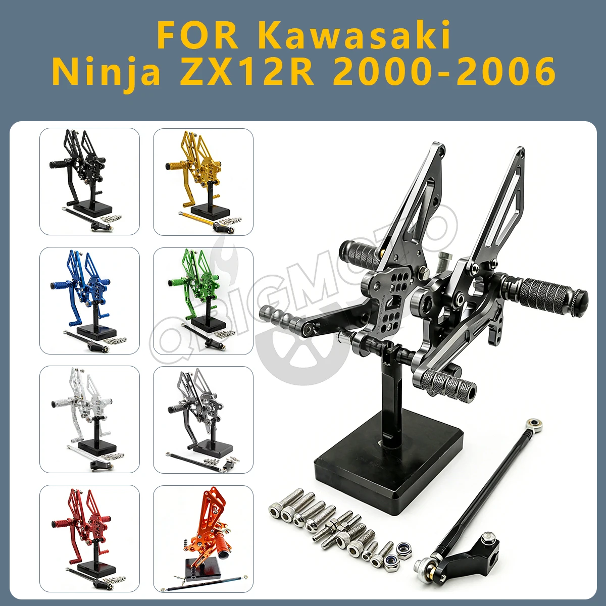 

ZX12R 2000-2006 Motorcycle Rearset Footpeg Rear Footrest Foot Pegs Pedal Rearsets CNC Adjustable FOR Kawasaki Ninja ZX 12R