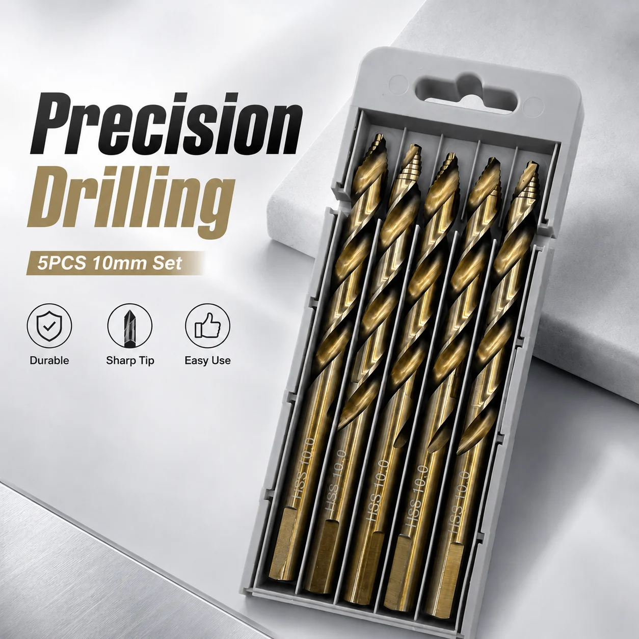 5Pcs 10mm HSS Twist Drill Bits, 1/4
