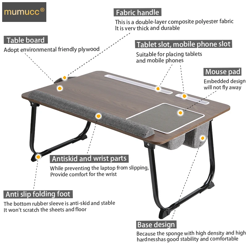 MUMUCC Folding Laptop Desk for Bed Portable Computer Tray for Sofa Table for Writing 4 Angles Adjustable Laptop Table