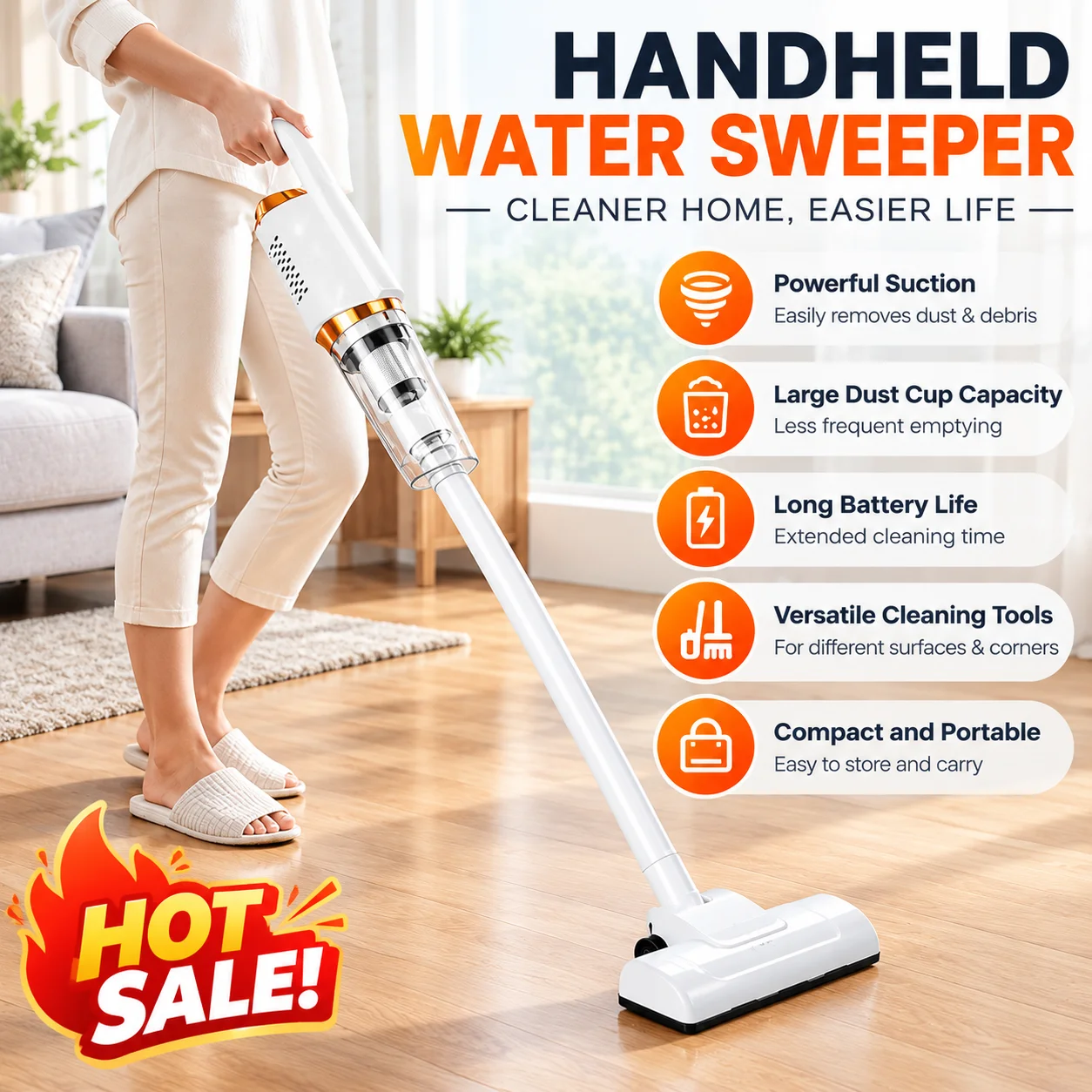 Handheld Wireless Vacuum Cleaner USB Rechargeable 2000mAh Cordless Portable Cleaning Robot 2 in 1 120W for Vehicle Home Cleaning