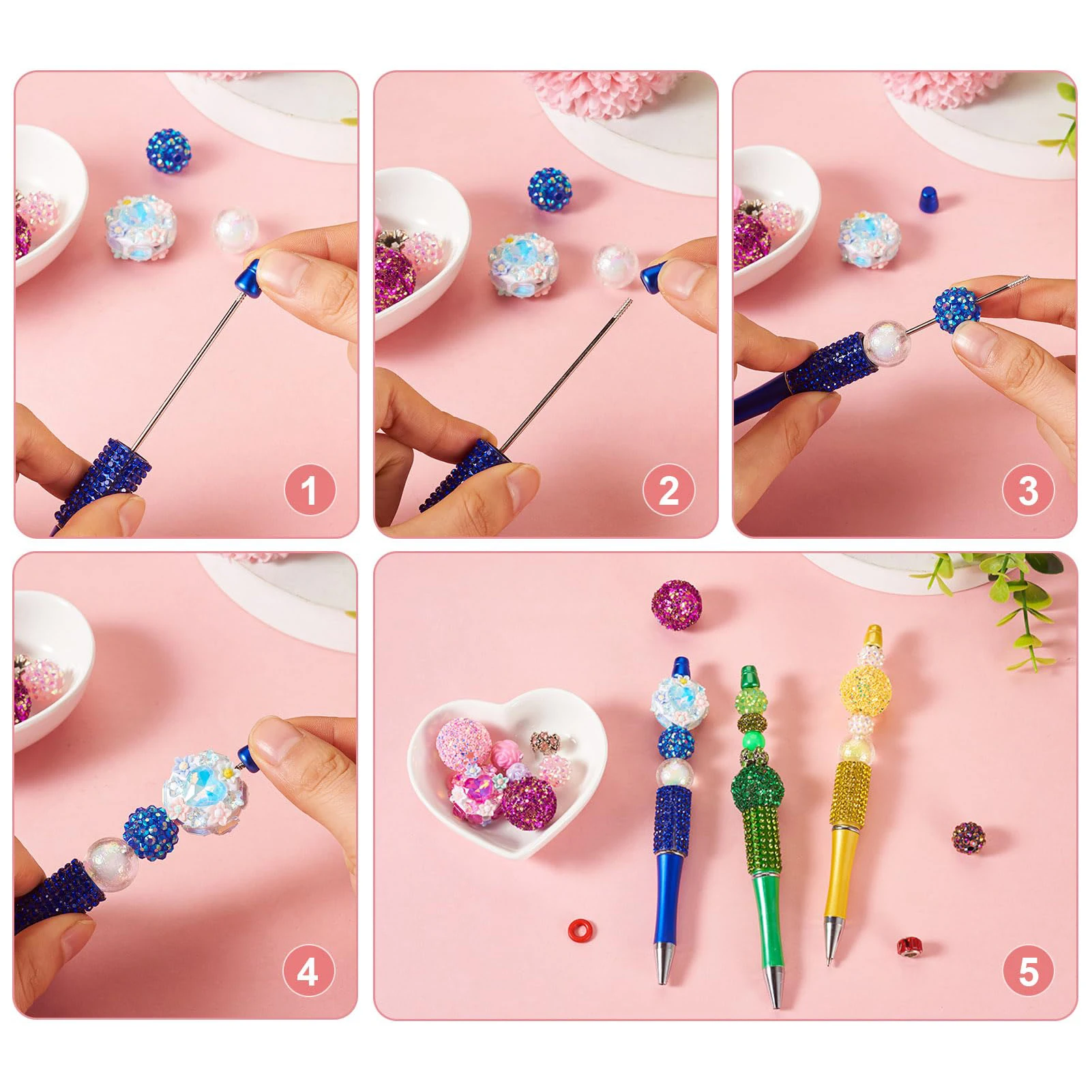 40Pcs Diamond Bead Pen Wholesale Creative DIY Handmade Sticker Set Diamond Beaded Ballpoint Pens Advertising Gift Pen