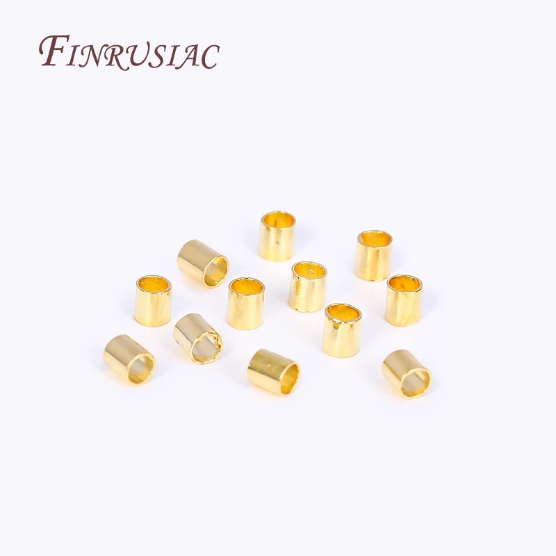 14K/18K Gold Plated 2mm Tube Crimp Beads, High Quality Cylindrical Tube Crimp End Bead For Jewellery Making Supplies Wholesale