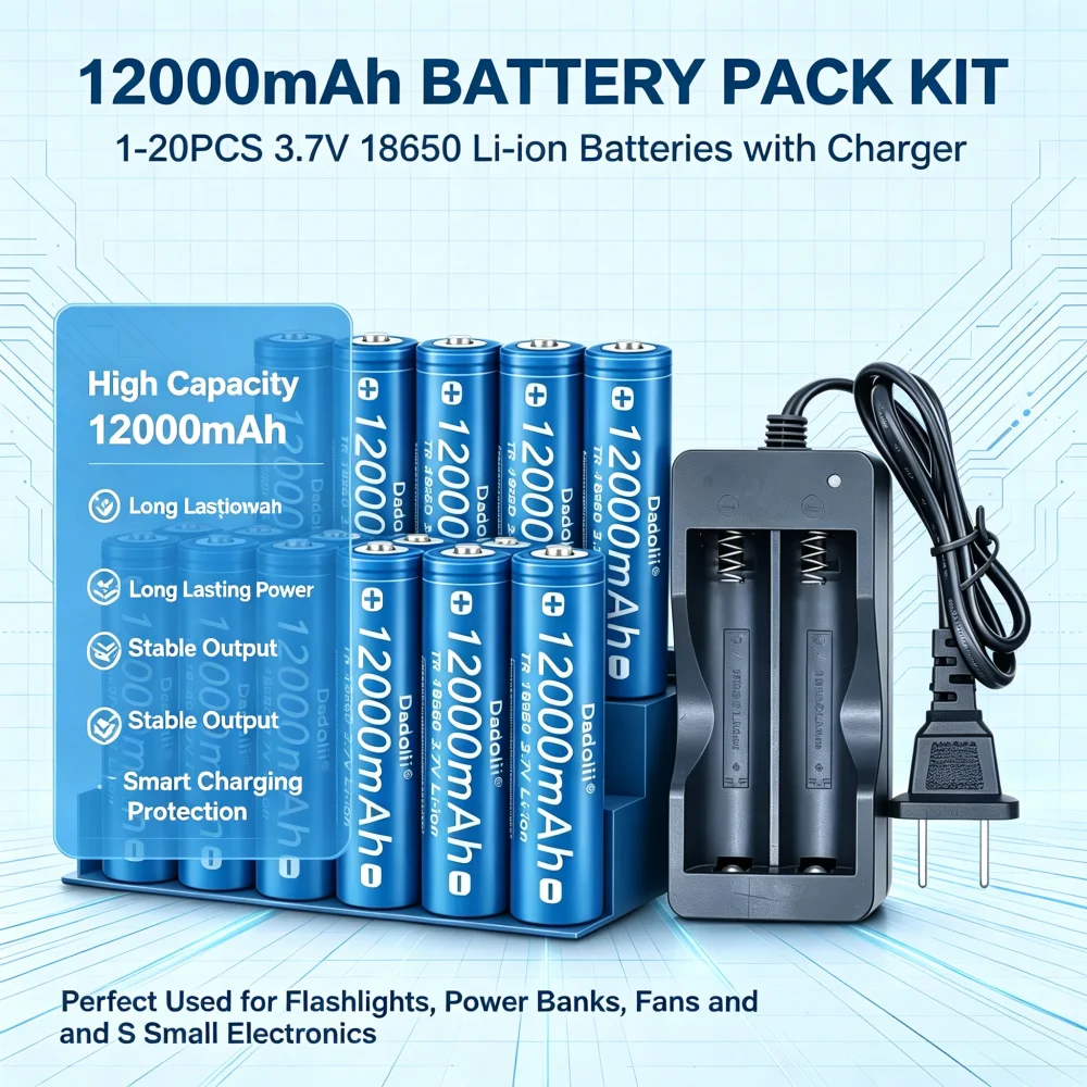 18650 12000mAh Rechargeable Battery Lithium-ion Battery Pointer Doorbell Flashlight Lithium Battery Send Charger