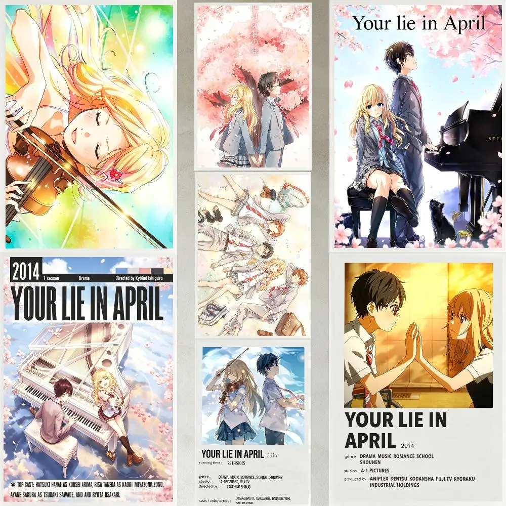 Anime „Your Lie In April“-Poster, hochauflösendes, wasserfestes, selbstklebendes Kunstdruck-Wandbild für Schlafzimmer, Wohnzimmer, als Geschenk.