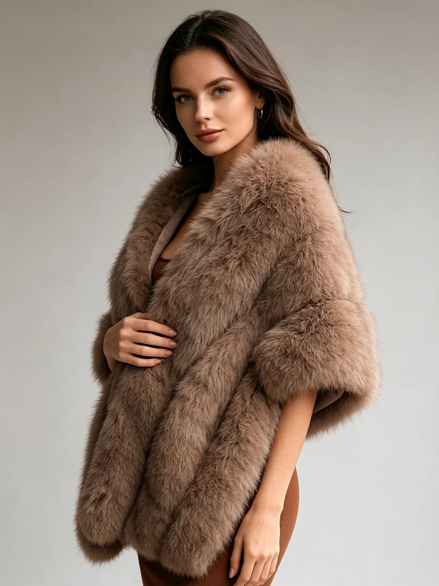 LIMO Women Elegant Faux Fur Shawl Cape Fluffy Warm Wrap Shoulder Cover Evening Party Formal Outerwear Scarf