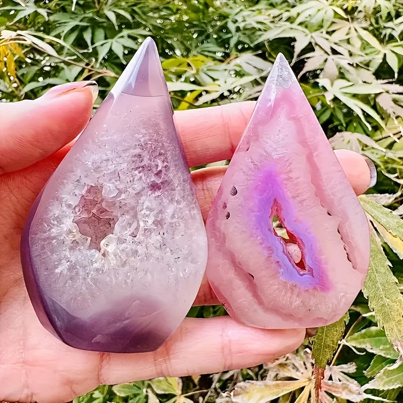 1PC Pink Agate Geode Water Drop Ornament, Crystal Handcrafts, Bohemian-Style Decor & Collection, Ideal Gifts for Halloween