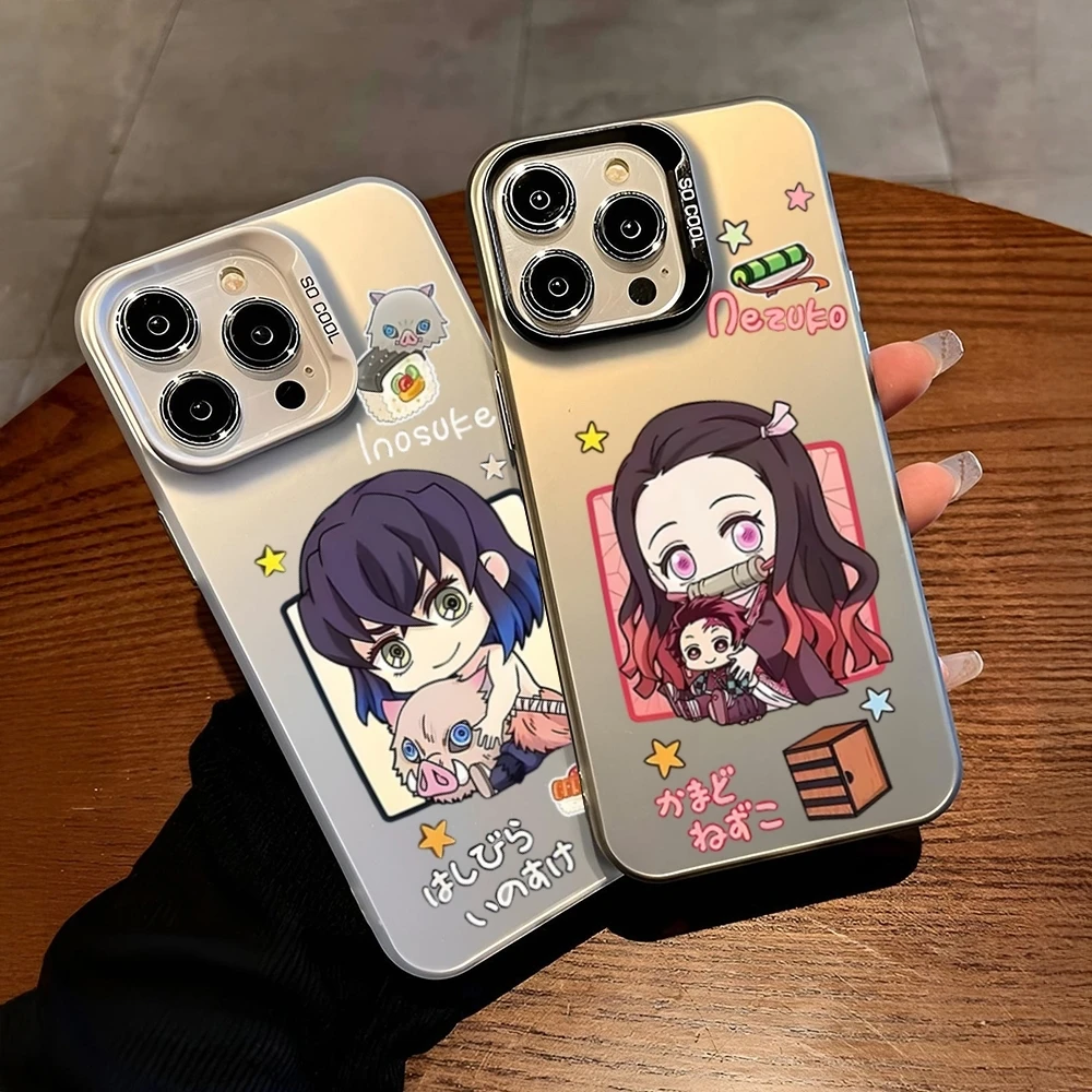 Anime D-Demon Slayers Phone Case For For IPhone 16 Pro Max 15 Pro 14 Plus 12 13 X XS Max XR 11 Pro Fashion Colorful Silver Cover