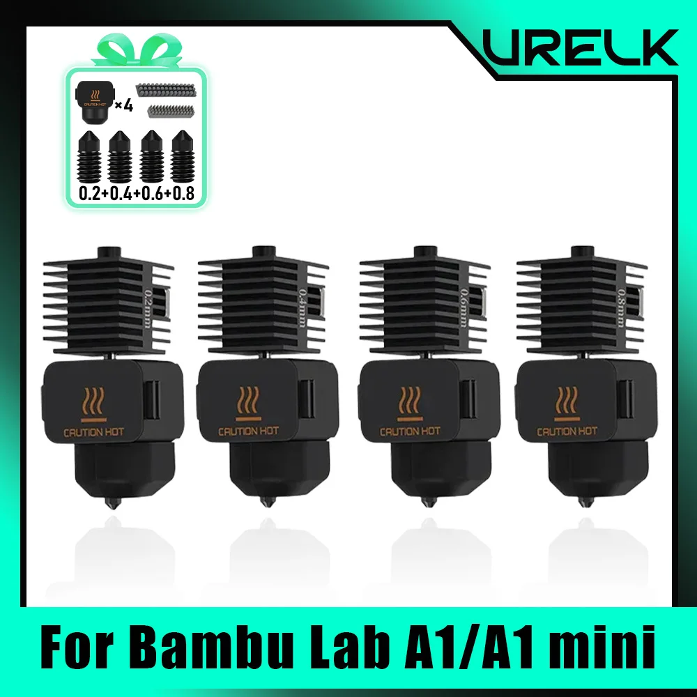 

URELK A1 Mini/A1 Hotend Print Head Extruder High-Temper Hardened Steel Nozzle Hot End Kit Replacement for Bambu Lab 3D Printer