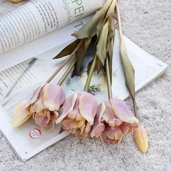 Silicone Tulip Artificial Flower Bouquet, Real Touch Fake Plant, Wedding Decoration, Home Decor, Baroque Style, New, 5Pcs