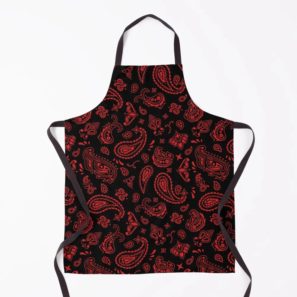 

Red on Black Paisley Apron Chef Uniform For Men House Things For Home And Kitchen Korean Apron