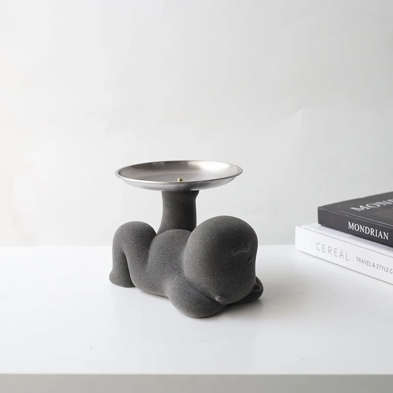 Cute Chinese Style Lucky Cloud Resin Figurine With Stainless Steel Tray Key Candy Storage Holder Entryway Living Room Table Deco