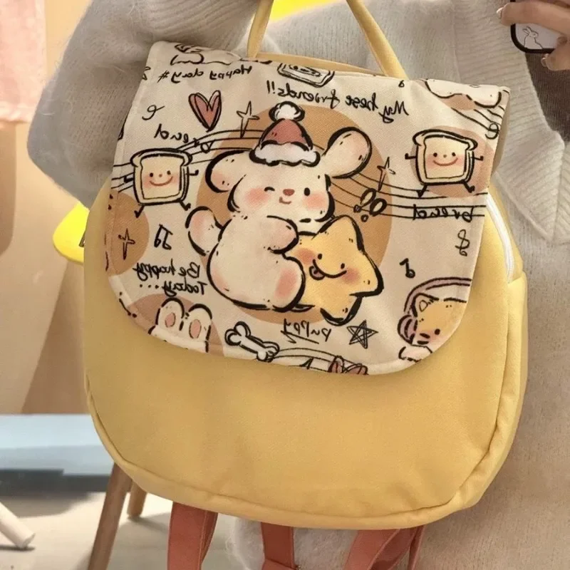 MBTI Cute Small Womens zaino Canvas Cartoon Print Fashion Kawaii Lolita Jk zaini Casual Designer Luxury 2024 borsa femminile