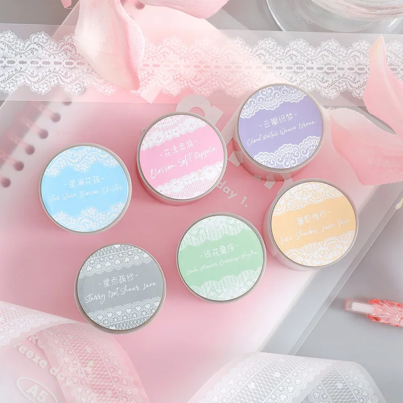 1Pc Aesthetic Vellum Lace Washi Tape, Romantic Hollow Lace Pattern Masking Tape for Journal Decoration