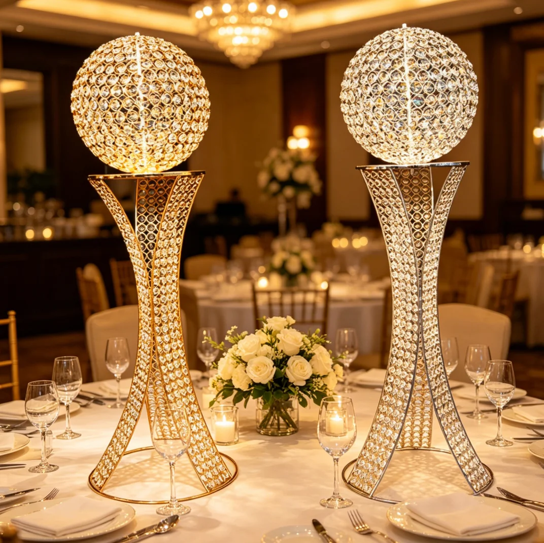 5pcs 100cm Crystal Metal Gold Wedding Candelabra Eco-Friendly Customizable Home Decoration Table Centerpiece