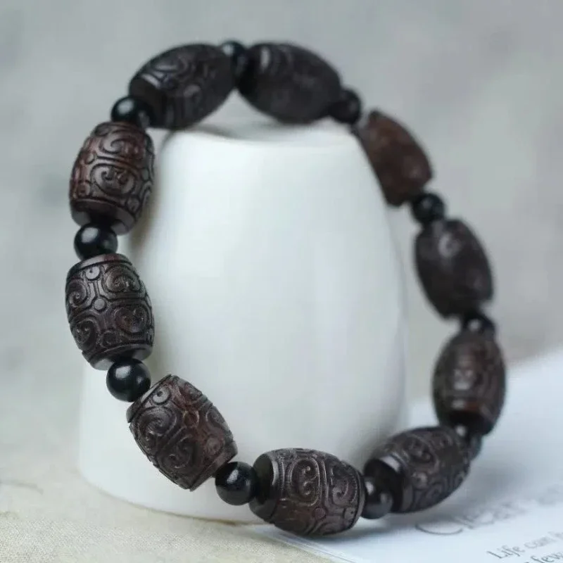 New Ebony Beads Bracelet Rosary Sculpture Auspicious Cloud Drum Beaded Single Circle Men's and Women's Hinting Beads Hand String