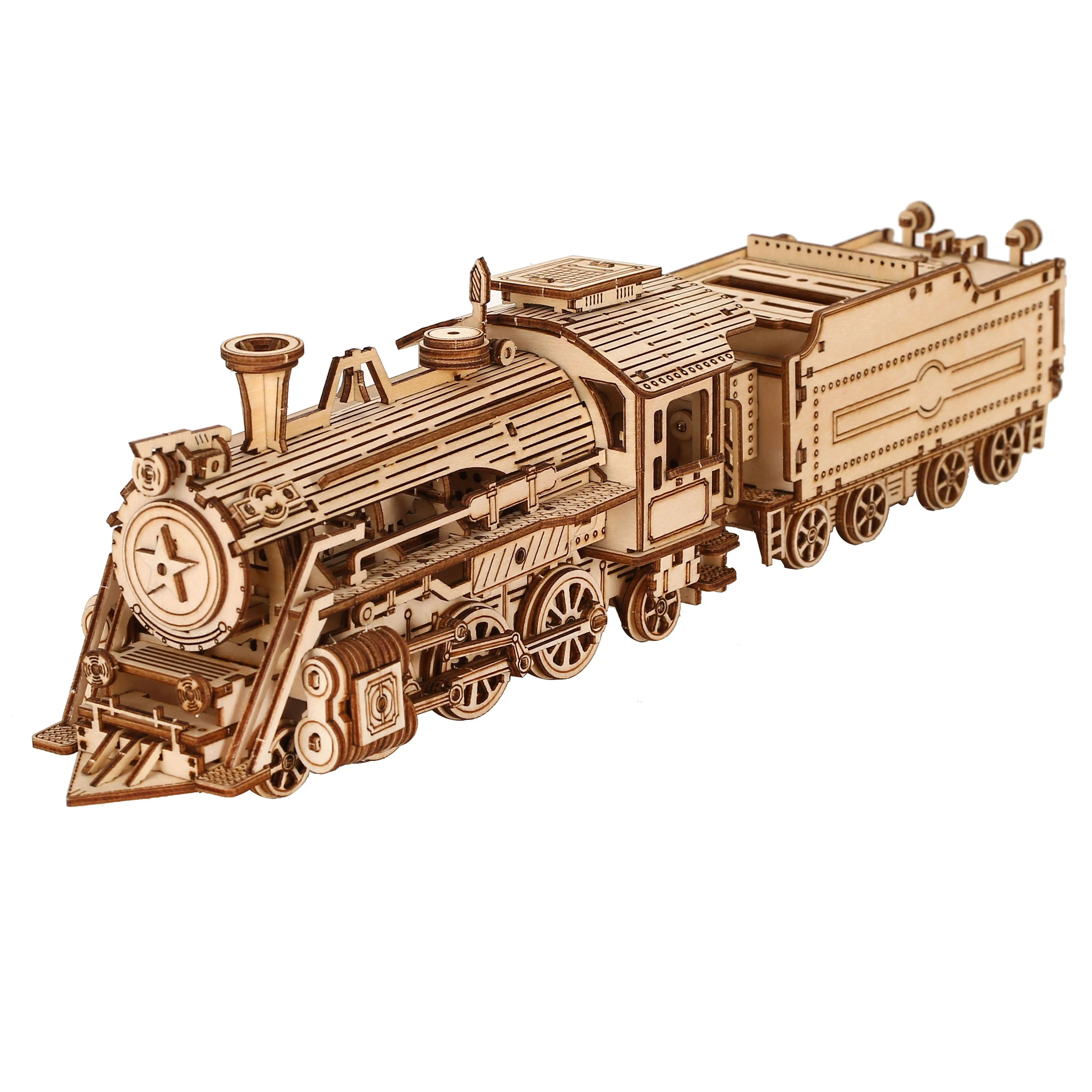 Modelo de locomotora DIY, rompecabezas de madera 3D, Kits de bloques de construcción, juguete de montaje, regalo de cumpleaños para niños y adultos, decoración del hogar