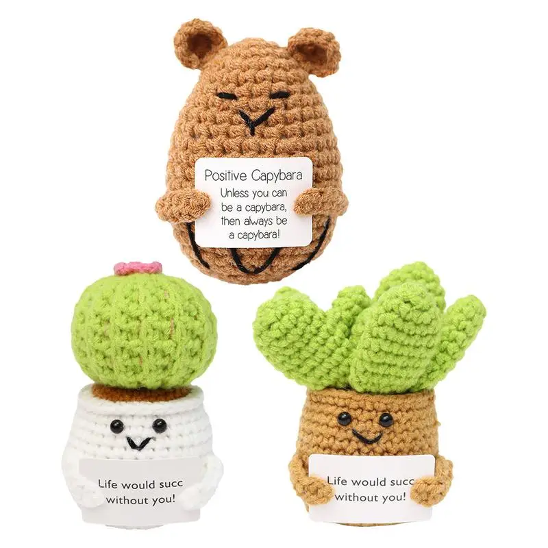 Cartoon Funny Cute Encouragement Knitting Doll Cheer Up Emotional Support Crochet Plant Mini Emotional Support Crochet Toy