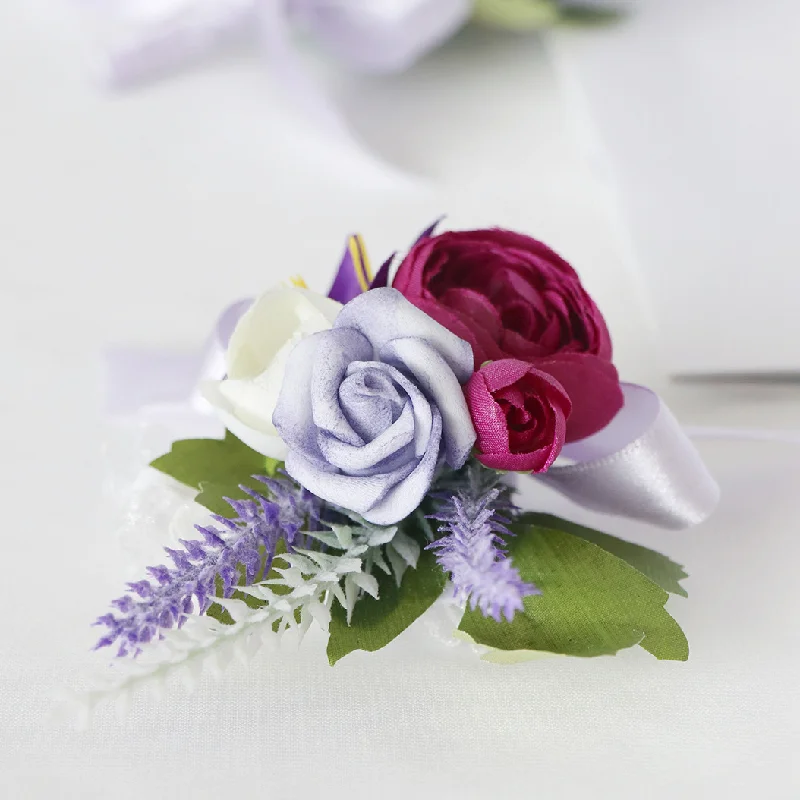 Boutonniere y ramillete de muñeca de estilo europeo para novio, novia, mejor hombre, dama de honor, padres, banquete de boda, amigos