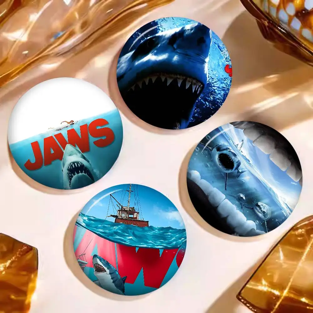 J-JAWS Movie Tinplate Pin Button Custom Anime Role Old-school Brooch Cartoon Collar Badge Jewelry Gift Fans