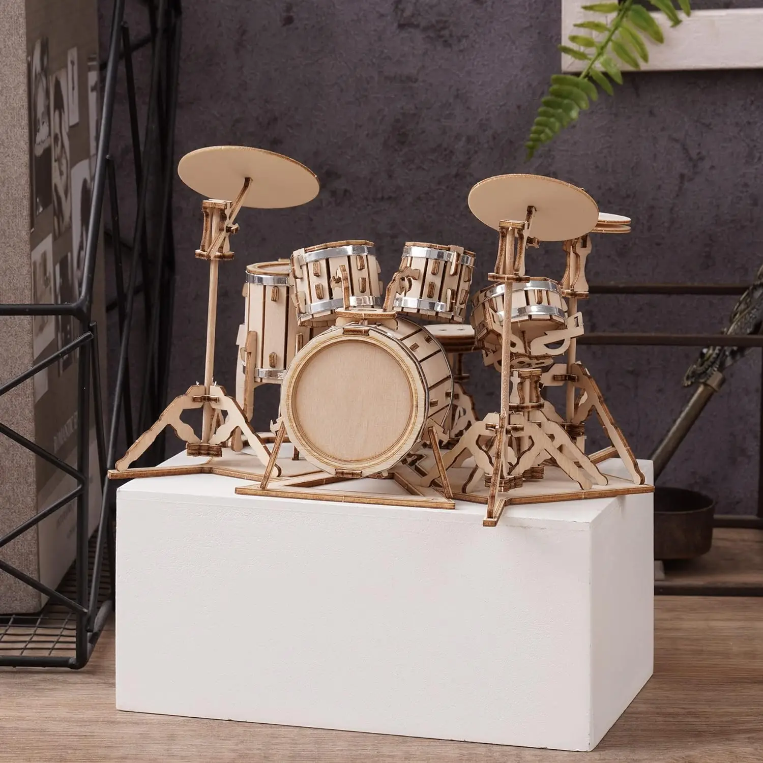 Robotime Miniature Musical Instrument Model Kits 3D Wooden Puzzles Cut Jigsaw Drum for Boys