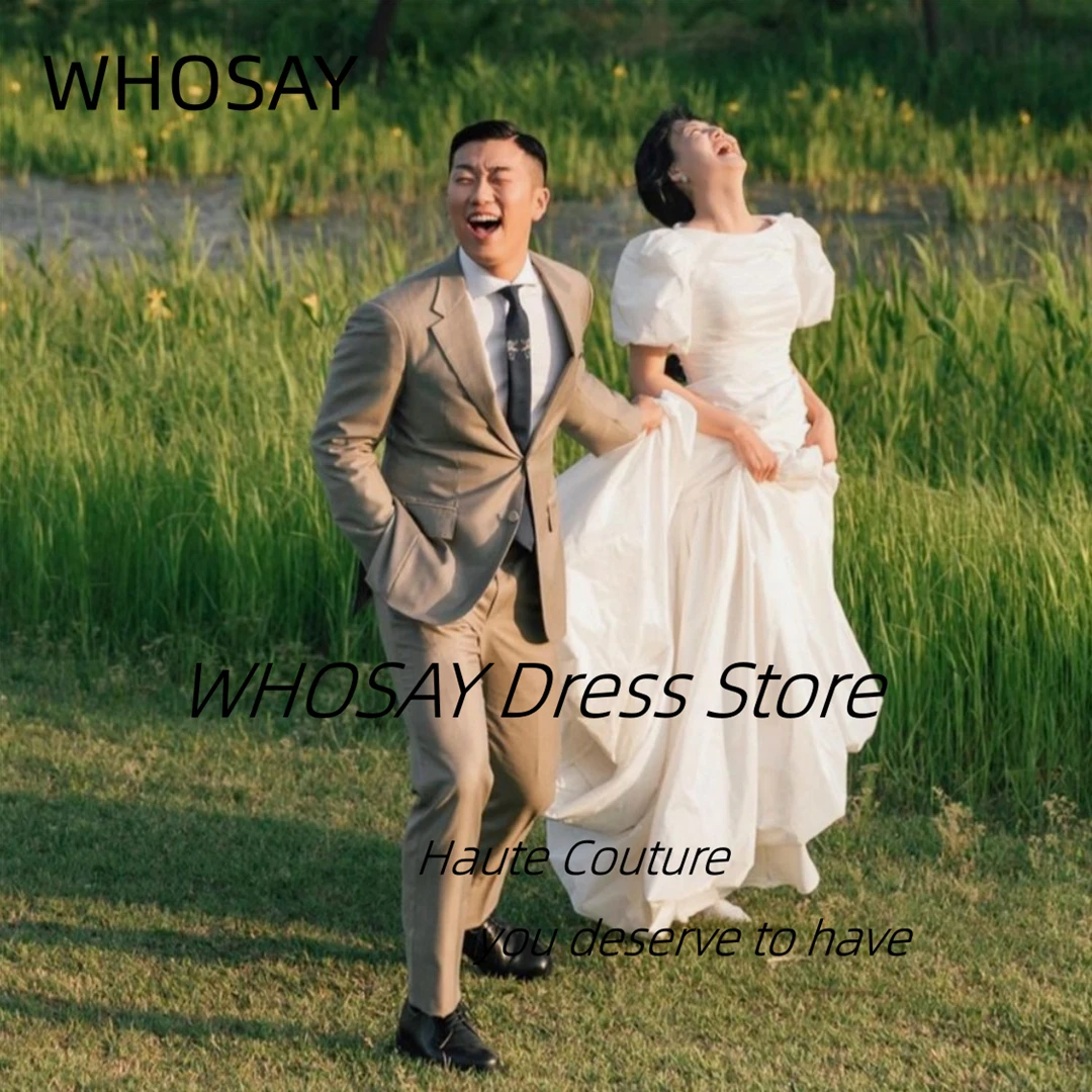 

WHOSAY Vintage Wedding Dresses Short Sleeves Zipper Back Bridal Gowns Ruched A Line Photos Shoot Korea Party Dress 웨딩드레스 L