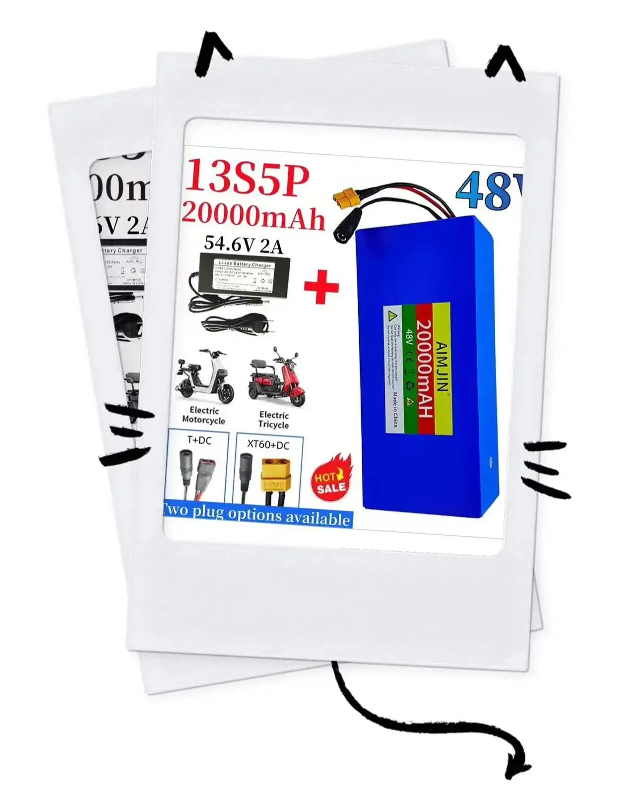 48V battery pack 20Ah 18650 13S5P electric bicycle lithium-ion battery with 20A BMS charger