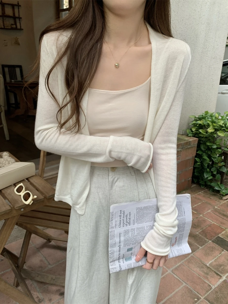 Thin section sunscreen knitted cardigan female 2024 new hundred loose long-sleeved short section of the outer take shawl blouse