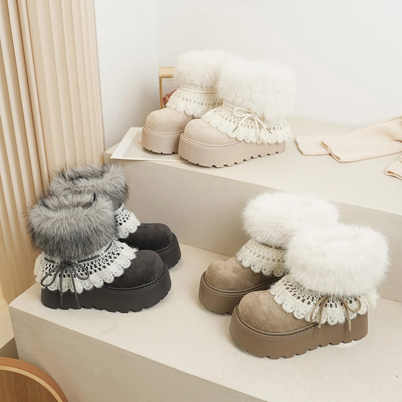 

Модные винтажные женские зимние ботинки на платформе на плоской подошве с меховой подкладкой, лаконичная обувь, увеличивающая рост, женские удобные хлопковые короткие ботильоны