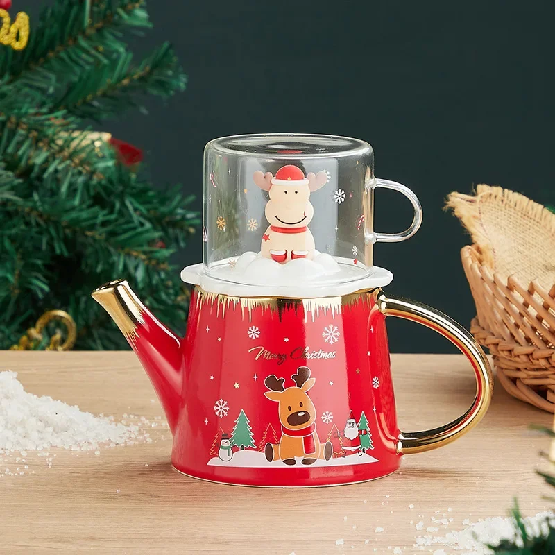 Christmas elk tea set European-style home kitchen set cute cartoon ceramic teapot gift cute flower tea set