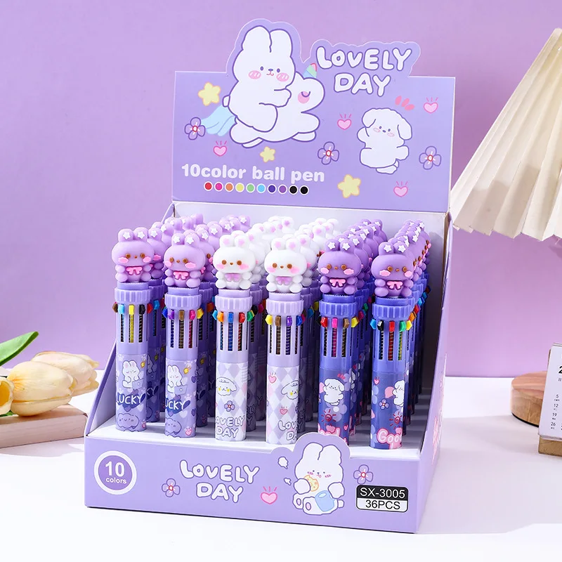 36-個-10-色ボールペンセットボックス-07-ミリメートルかわいいウサギの漫画高価値多色ノートブックペンカラーマーカーペン文具