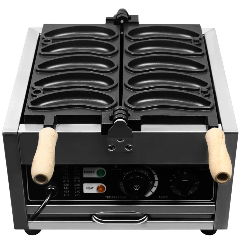Commercial Electric 10pcs Non-sticking Stainless Steel Snack Machine Banana Shape Waffle Maker