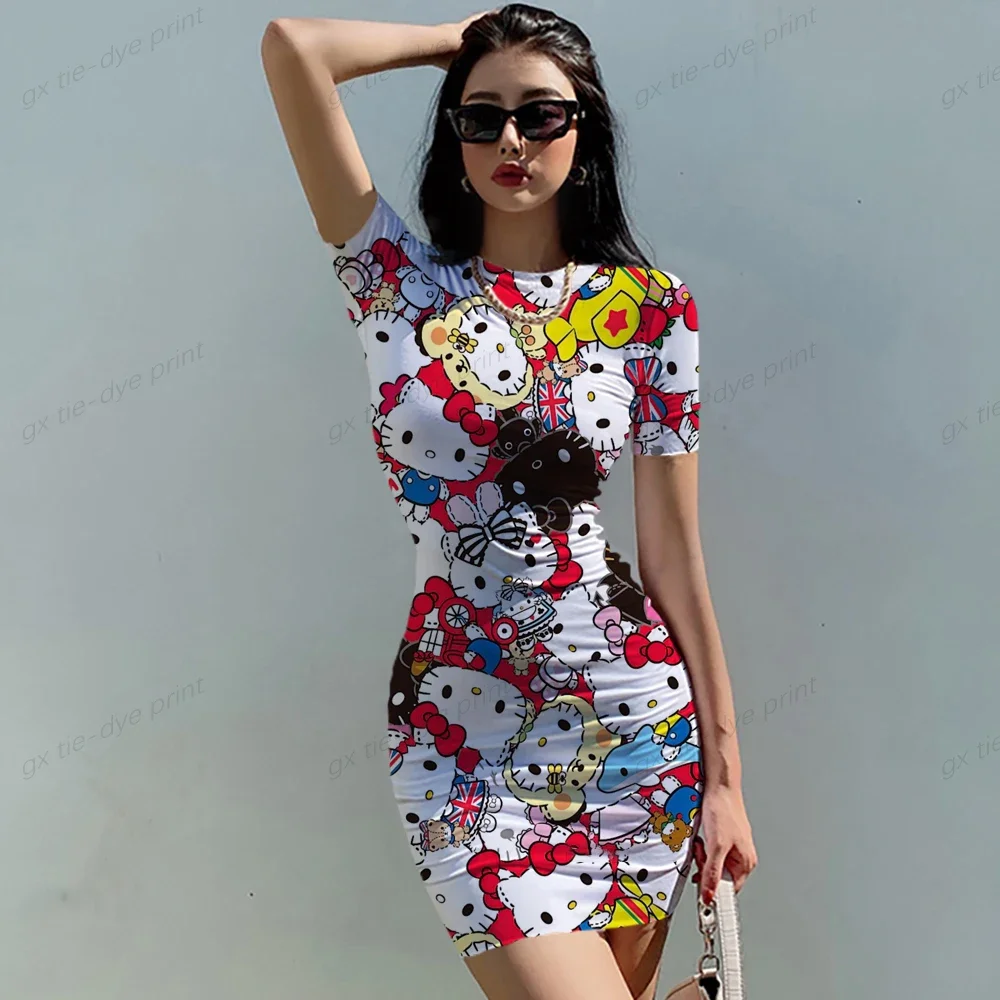 Vrouwen Sexy Bandjes Slim Fit Bodycon Party Vestidos Hello Kitty Print Bandjes Jurk Zomer Sling Dress Mode Stretch Mini Jurk