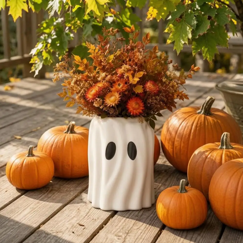 Halloween Flower Pot Waterproof Resin Planter Cute Ghost Flowerpot Planter Resin Halloween Ghost Bucket Multifunctional for Home