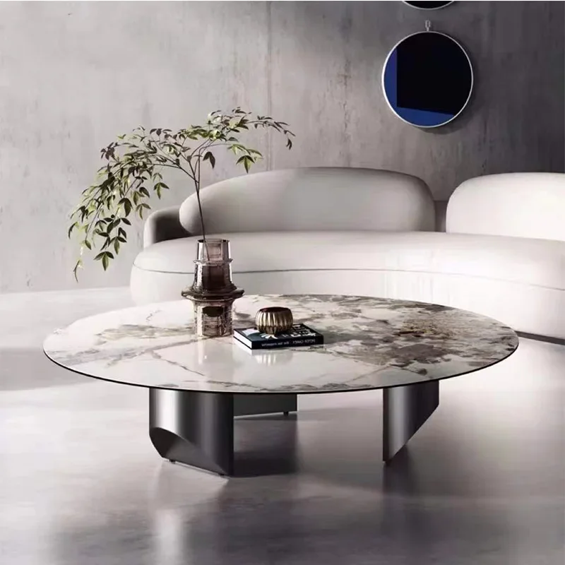 

yj9 Slate Italian minimalist small apartment living room fashionable high-end round Pandora rock slab matching round table